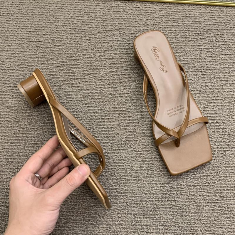 Твердые кожаные тапочки женские туфли на высоком каблуке удобные новые летние женские туфли женские модные крутые мюли шлепанцы шлепанцы