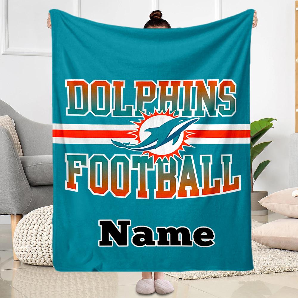 Dolphins Football Jersey Customize Your Name Blanket Multi-purpose Personalized Blanket Ultra-Soft Throw For Office Bed Bedding Living Room