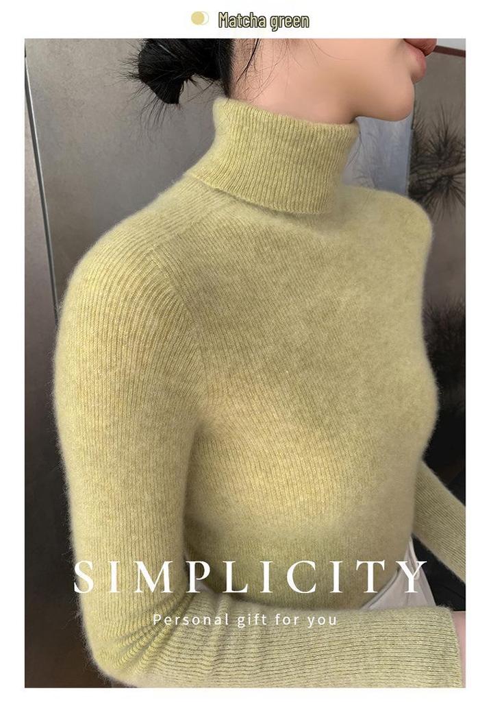 Women's Slim-Fit High-Neck Seamless Wool Base Layer Shirt, Autumn/Winter, Ruched Neck, Knitted Sweater.