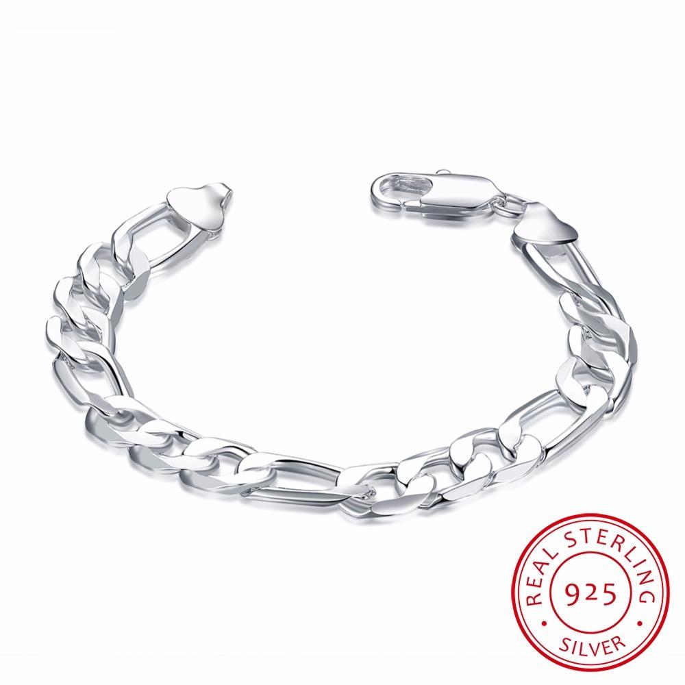 Новая мода браслет из стерлингового серебра 925 пробы шириной 12 мм, мужские цепочки Фигаро, 21 см, для мужчин и женщин, ювелирные украшения