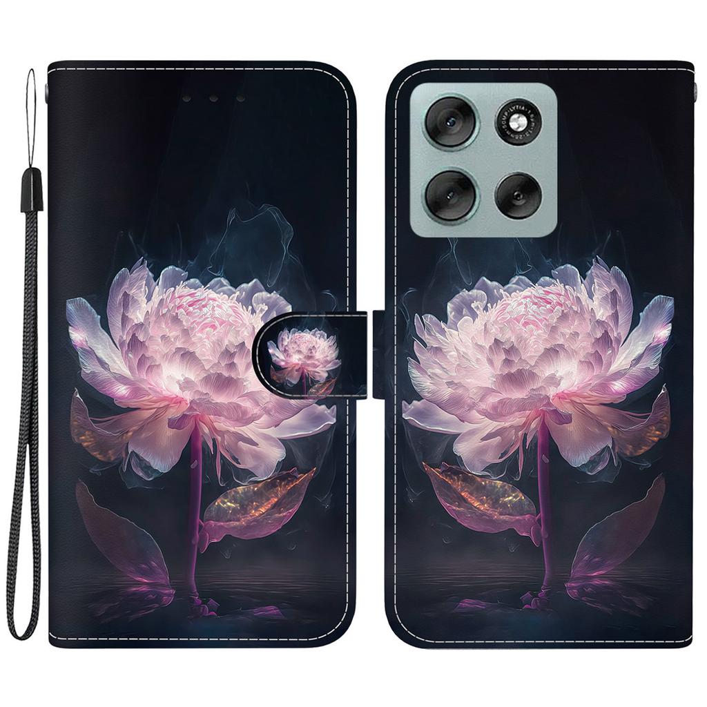 Для Motorola Moto G56 5G Кошелек Чехол для телефона Противоударный с принтом из кожи Книжка с ремешком