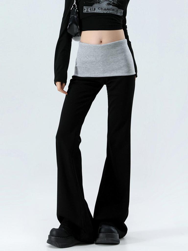 High Waist Flared Pants for Women Black Splicing Stretch Slim Casual Pants Korean Fashion Female Clothing Y2k Spring