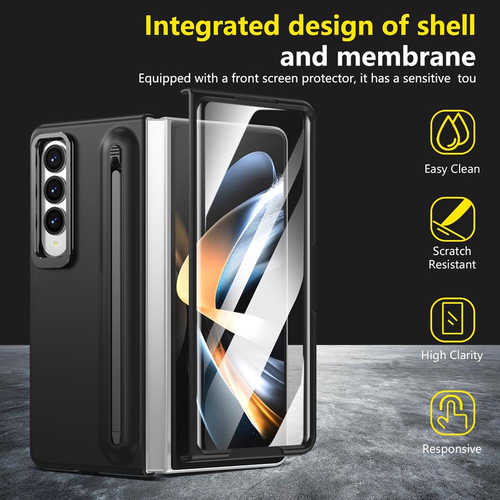 KEYSION С чехлом для сенсорной ручки для Samsung Galaxy Z Fold 4 3 5G, жестким чехлом для телефона с подставкой из ПК и защитой экрана из закаленного стекла