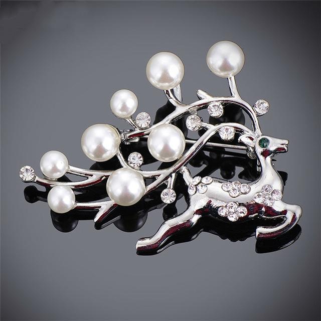 Cute Animal Deer Brooches Women Black Vintage Rhinestone & Simulated Pearl Brooch Pins Jewelry