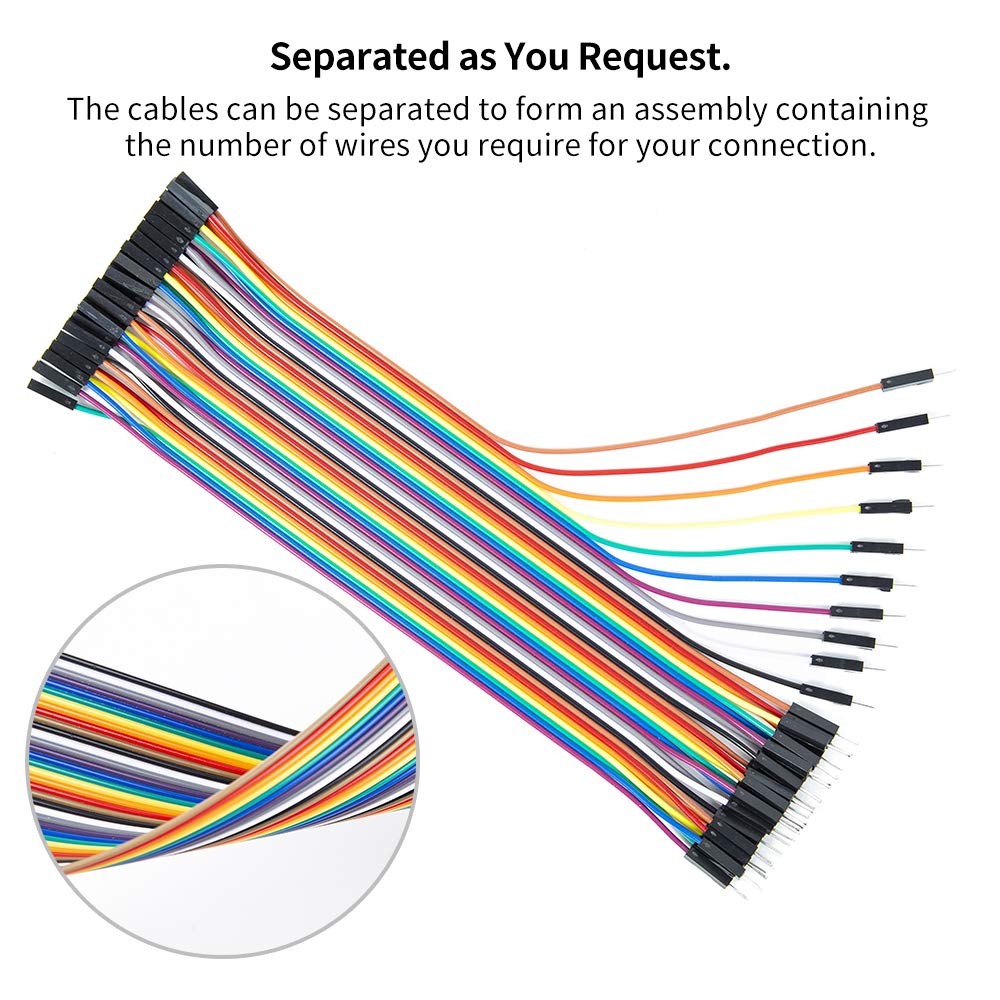 REXQualis 240pcs Dupont Wire Kit, 10cm and 20cm Jumper Cables, 40-Pin M-F/M-M/F-F, Rainbow Ribbon Breadboard Wires Compatible with Arduino Projects