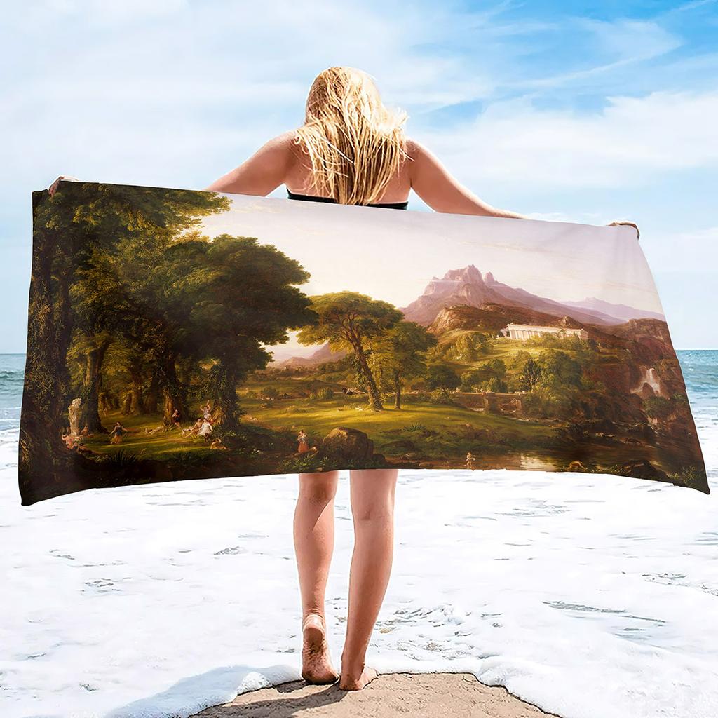 Beautiful Oil Painting Printing Series Seaside Vacation Beach Towel Swimming Bath Towel Sports Towel