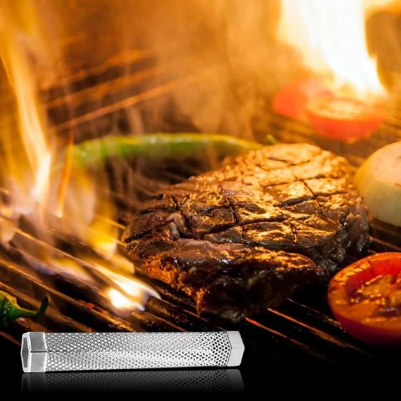 Фильтр-трубка для копчения из нержавеющей стали с перфорированной сеткой для барбекю, горячее и холодное копчение, копченая трубка для барбекю