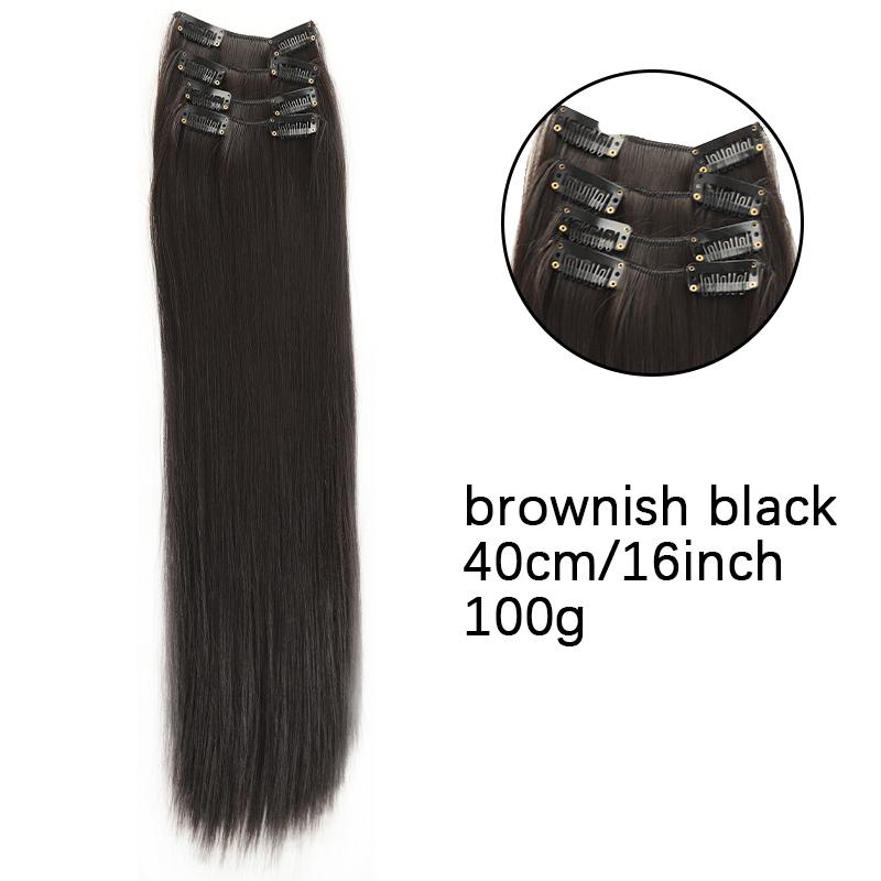 16/24 Inch Female Four Piece Long Straight Hair Wig with BB Clip Synthetic Heat-resistant Wig Naturally Suitable for Daily Wear
