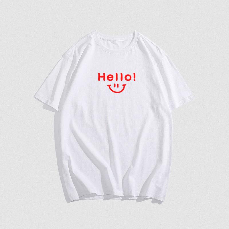 Летняя мужская футболка из хлопка со смайликом и принтом, уличный повседневный топ унисекс с коротким рукавом и круглым вырезом