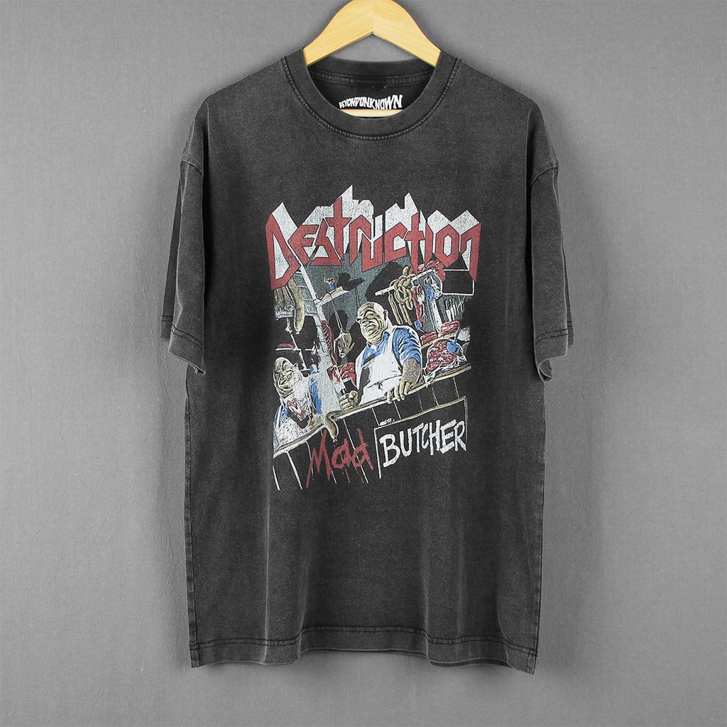 Футболка Destruction Mad Butcher Thrash Metal Sodom Kreator Ретро Винтажная Мужская С Коротким Рукавом С Принтом Свободная Унисекс Графическая Рубашка
