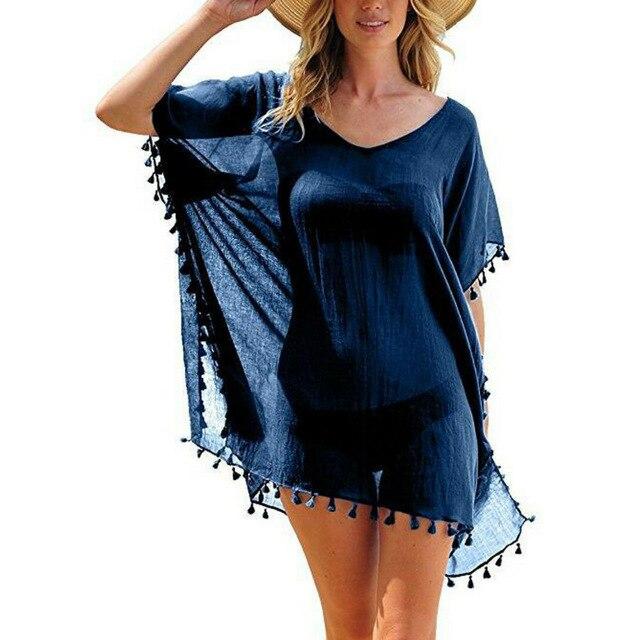 Women Beachwear Swimwear Tassel Bikini Cover Up Summer Kaftan Sarong Beach Dress