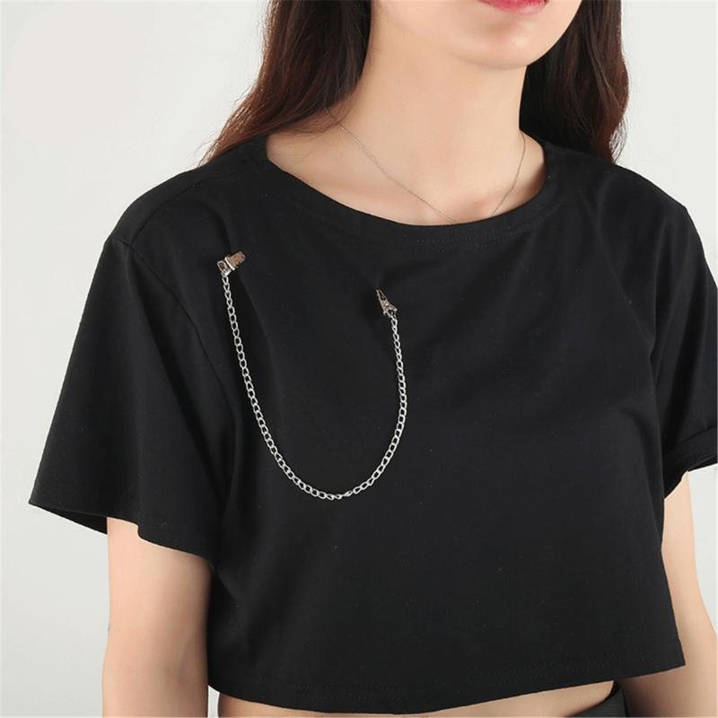 Элегантный металлический зажим-цепочка для свитера, простой в использовании, удобный ремешок-цепочка, цепочка для рубашки для повседневной носки, серебристого цвета, 2 шт.