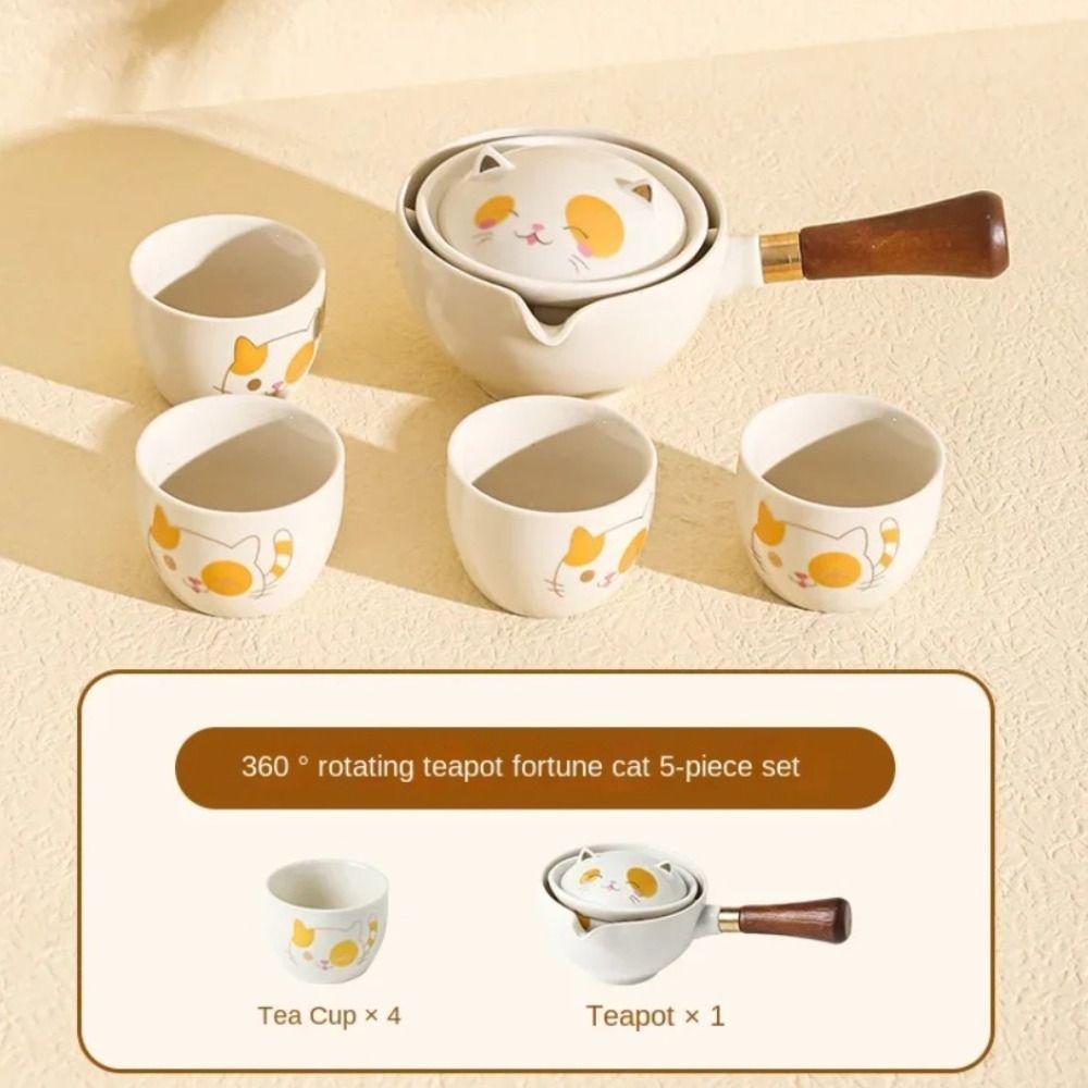 Набор чайников для кунг-фу в японском стиле 5/7 предметов, вращающийся на 360° набор для чая с пузырьками, набор чайников с кошкой манеки-нэко, подарок