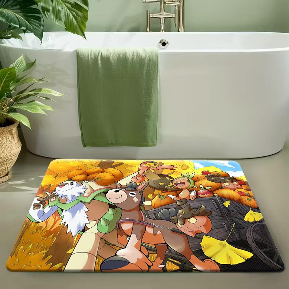 Pokemon Lucario Cherry Blossom Meadow Print Non-Slip Doormat, Absorbent Floor Mat for Home Decor