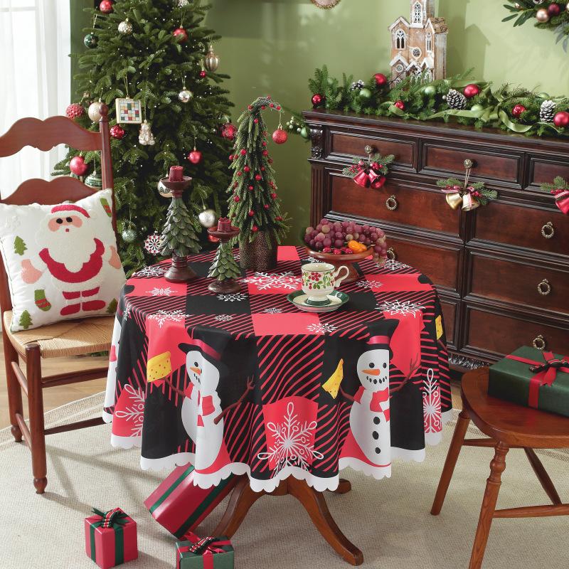 Новая круглая рождественская скатерть Красная Водонепроницаемая и Пылезащитная Праздничное Украшение Скатерть Устойчивая к Пятнам и Складкам
