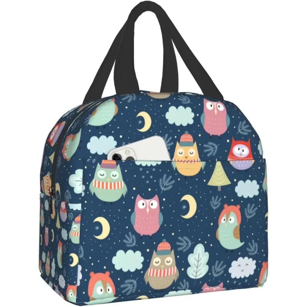 Милые Рождественские Совы Ланчбокс Многоразовая Изотермическая Сумка для Ланча для Путешествий, Пикника, Шоппинга, Работы, Контейнер для Еды для Взрослых, Подростков, Детей