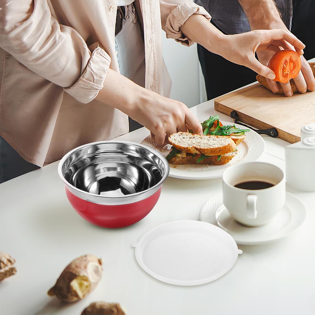 24Cm Stainless Steel Salad Bowl with Lid Fresh Keeping Food Container for Soup Rice Noodle Storage Versatile Kitchen Serving