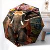 Elephant, Floral Theme 8 Bone Hand Automatic Folding Umbrella, Compact and Portable Design, A Perfect Gift for Birthday, Christmas or Busine