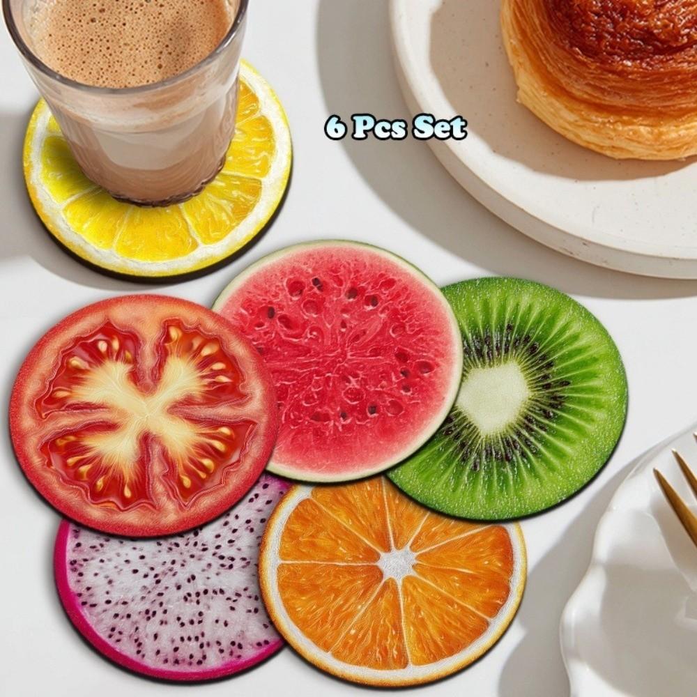 6 Pieces Table Decor Round Cup Mat Wooden Non-Slip Tableware Mat Heat Insulation Pad  Table Decor