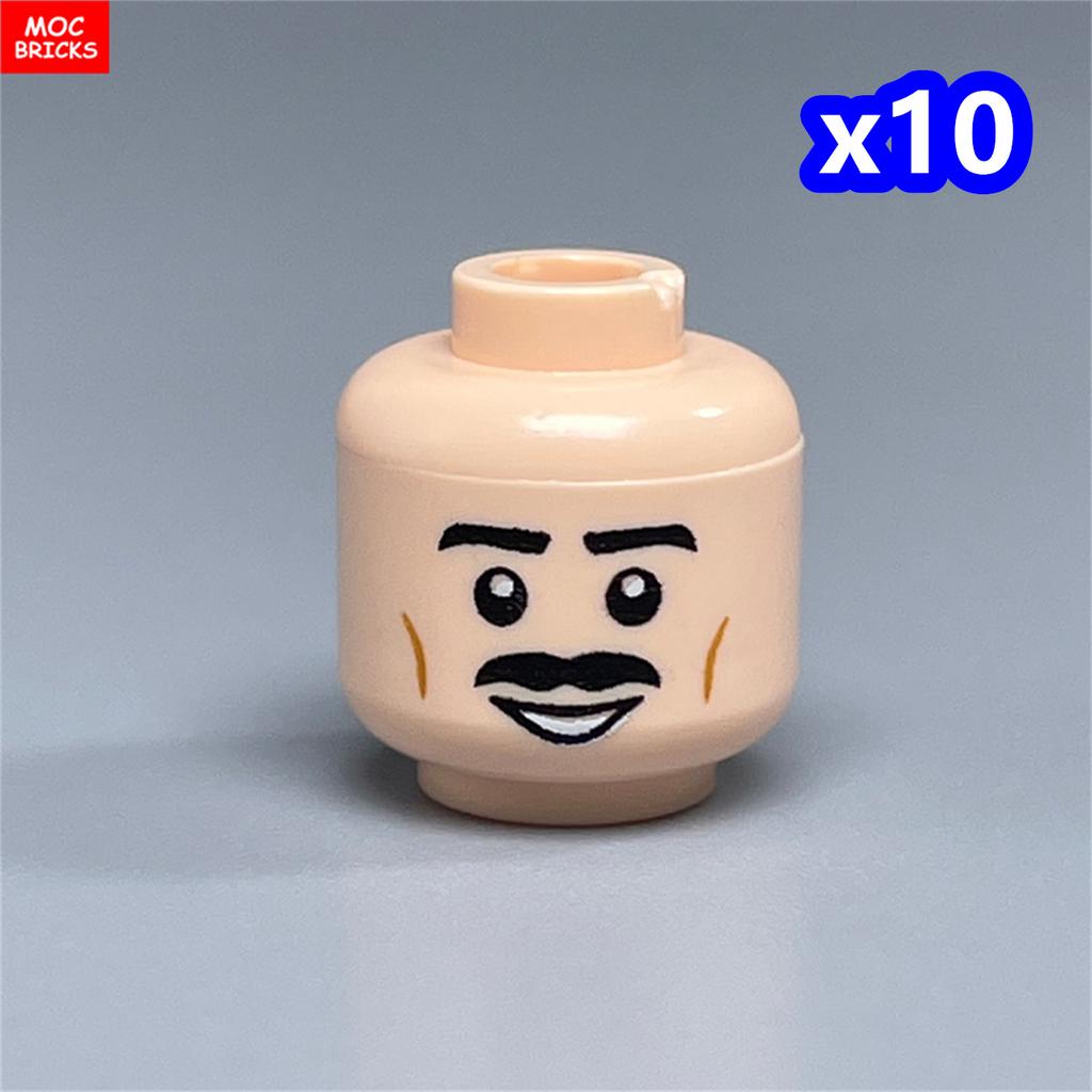 10pcs MOC Bricks Printed Head Beard Men Woman Face Cool Expression Building Blocks Model Kids Toys Gifts