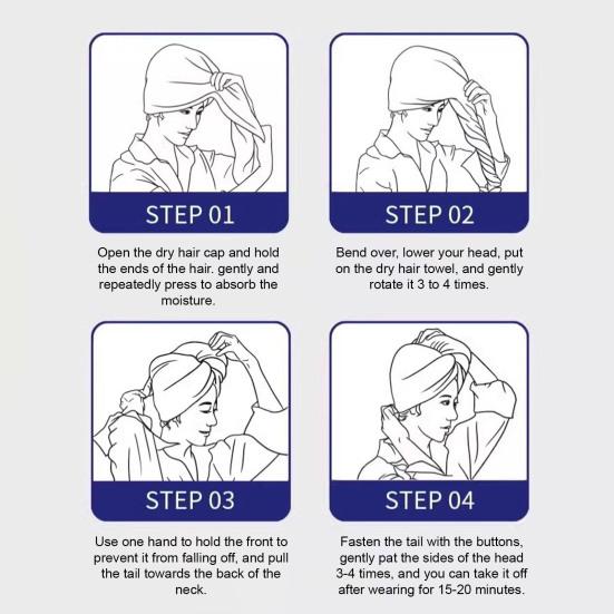 Microfiber Hair Drying Towel Wrap with Button, Women Quick Dry Anti-Frizz Care for Long Thick Turban, Soft Absorbent Curly Bonnet Bath