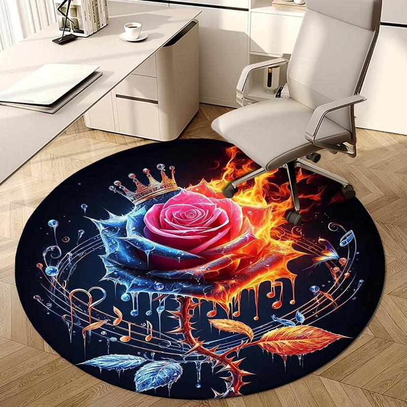 1pc Office Carpet Chair Mats Flaming Rose with Crown and Music Notes Perfect for Decorating Office Chairs, Living Rooms, Or Bedrooms