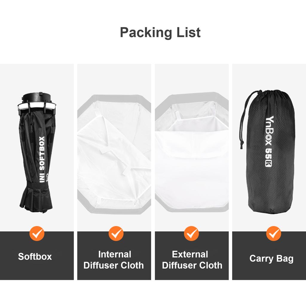 YnBox 55K 55 см/22 дюйма восьмиугольный софтбокс для фотосъемки со съемным диффузором и сумкой для переноски с креплением Bowens