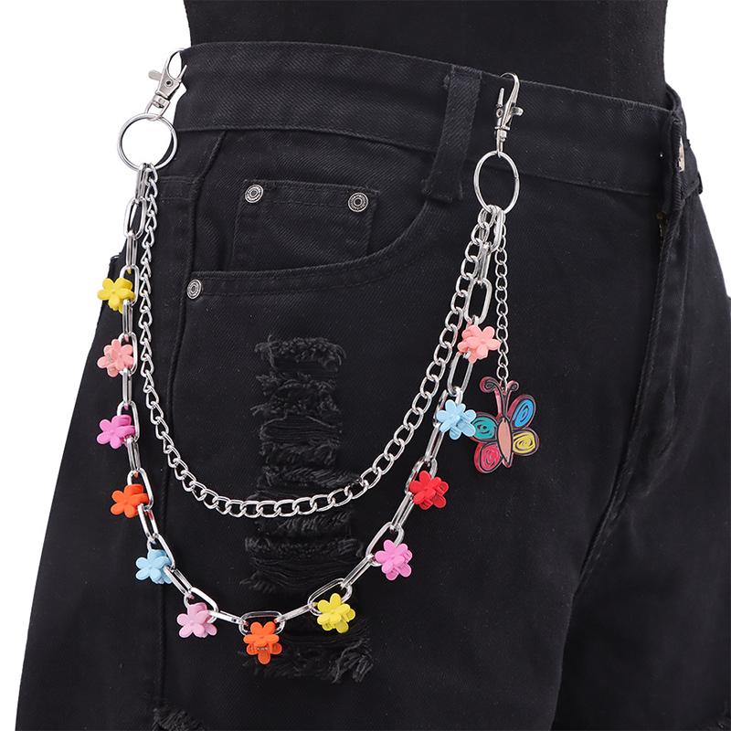 Fashionable Colorful Flower Butterfly Pendant Pants Chain Punk Style Metal Waist Chain Hip-Hop Versatile Pants Chain Gifts