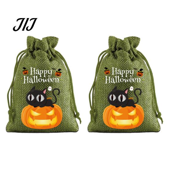Lightweight Candy Carriers 2Pcs Halloween Pumpkin Drawstring Bags for Treats, Retro Burlap Kids Trick or Treat Bags, Portable Goodie Small Storage