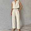 Casual Cotton Linen Solid Vest Suit Women Sleeveless Single Breasted Tops High Waist Pants 2025 Summer Fashion Lady Elegant Set