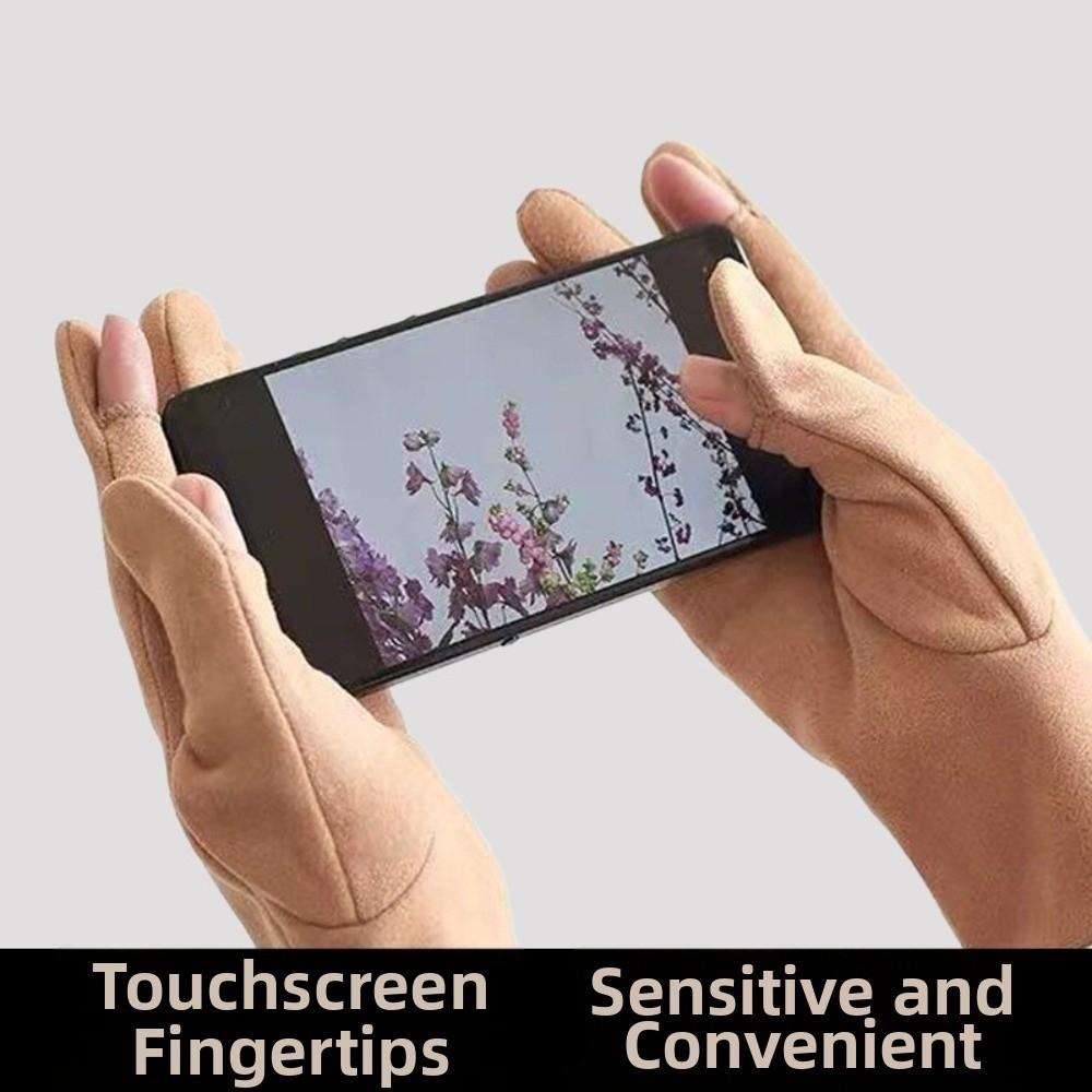 Thickened Touchscreen Driving Mittens Faux Suede Fleece Lined Warmers Office Workers