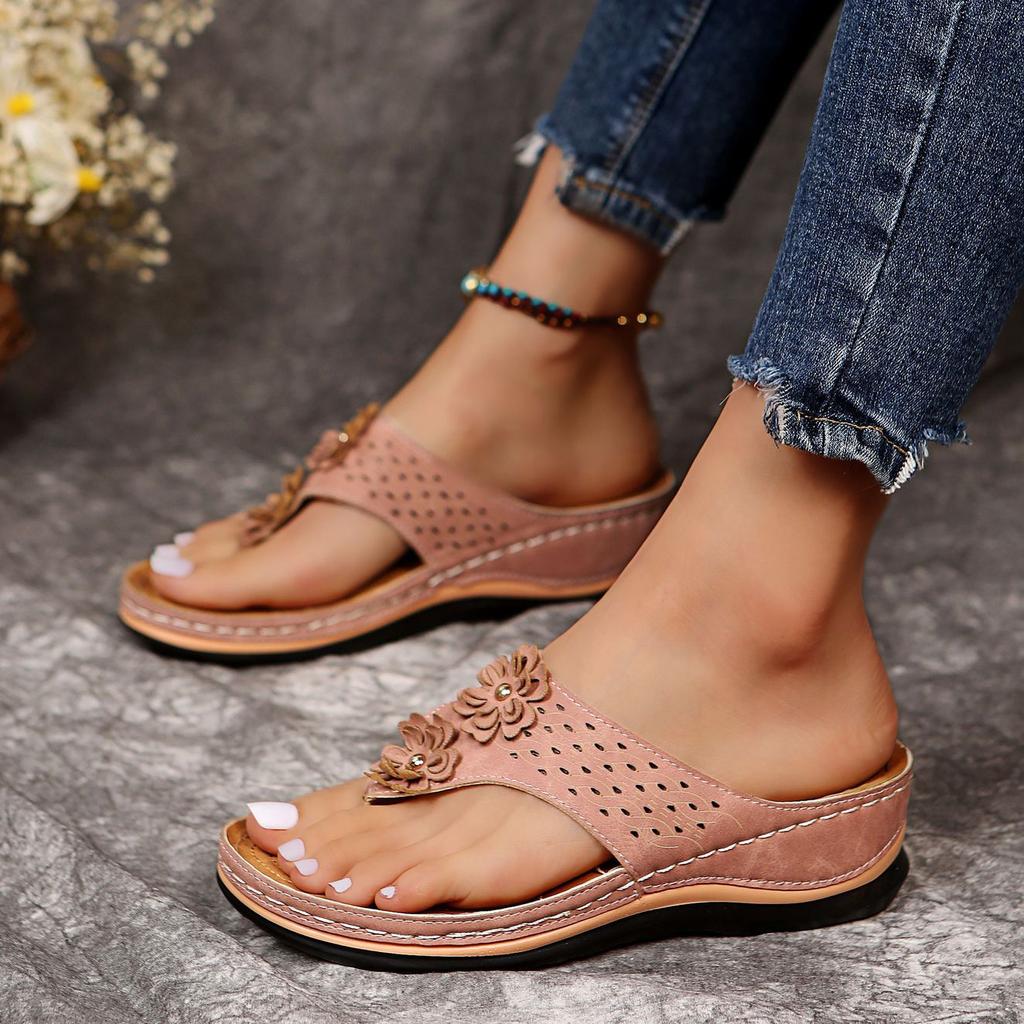 Летние женские повседневные тапочки с цветочным принтом и маффином, большие повседневные женские сандалии