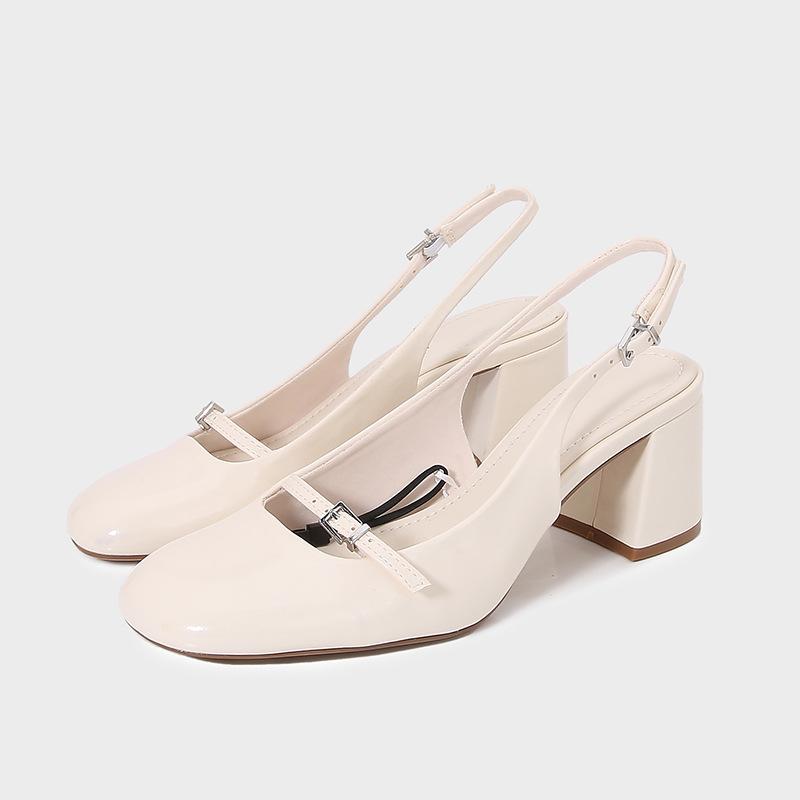 Fashion Round Toe Buckle Back Strap Women Sandals High Quality Patent Leather Hoof Heel Mary Jane Shoes Fashion Comfort Plus Size Shoes