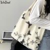Super Beautiful Embroidery Black Butterfly Canvas Bag Lace Casual Travel Women's Bag