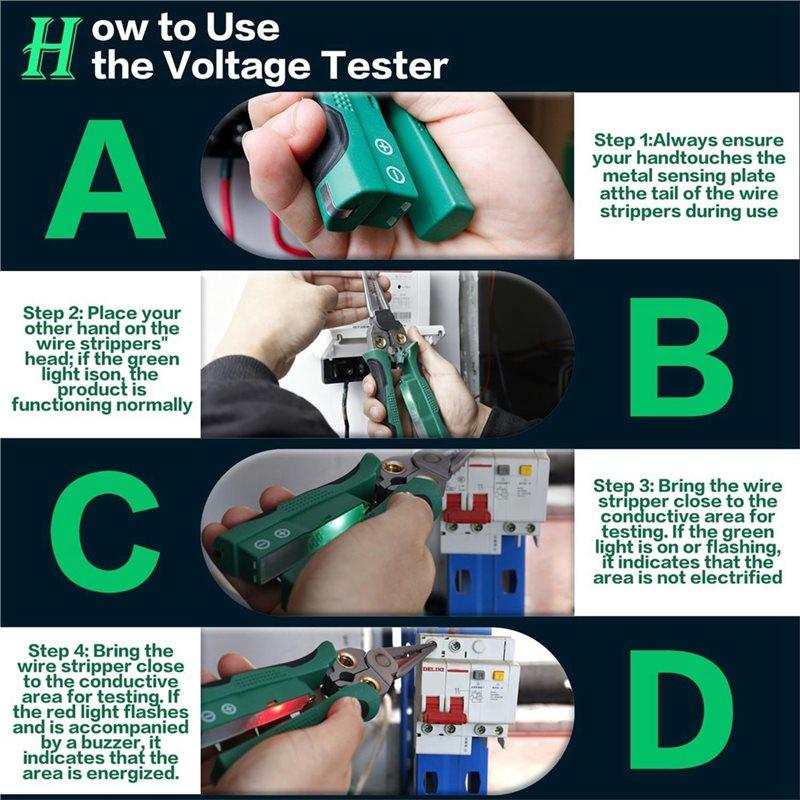 ABBP-Wire Crimper Stripper With Voltage Detector & Dual Alarms, Heavy Duty 12-250V Tester For Electrician, HVAC & Car Repair