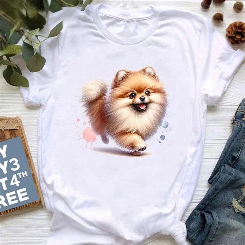 Watercolor Pomeranian Animal Printed T Shirt Girls Harajuku Kawaii Clothes Summer Fashion T-Shirt Women Casual Tshirt Femme