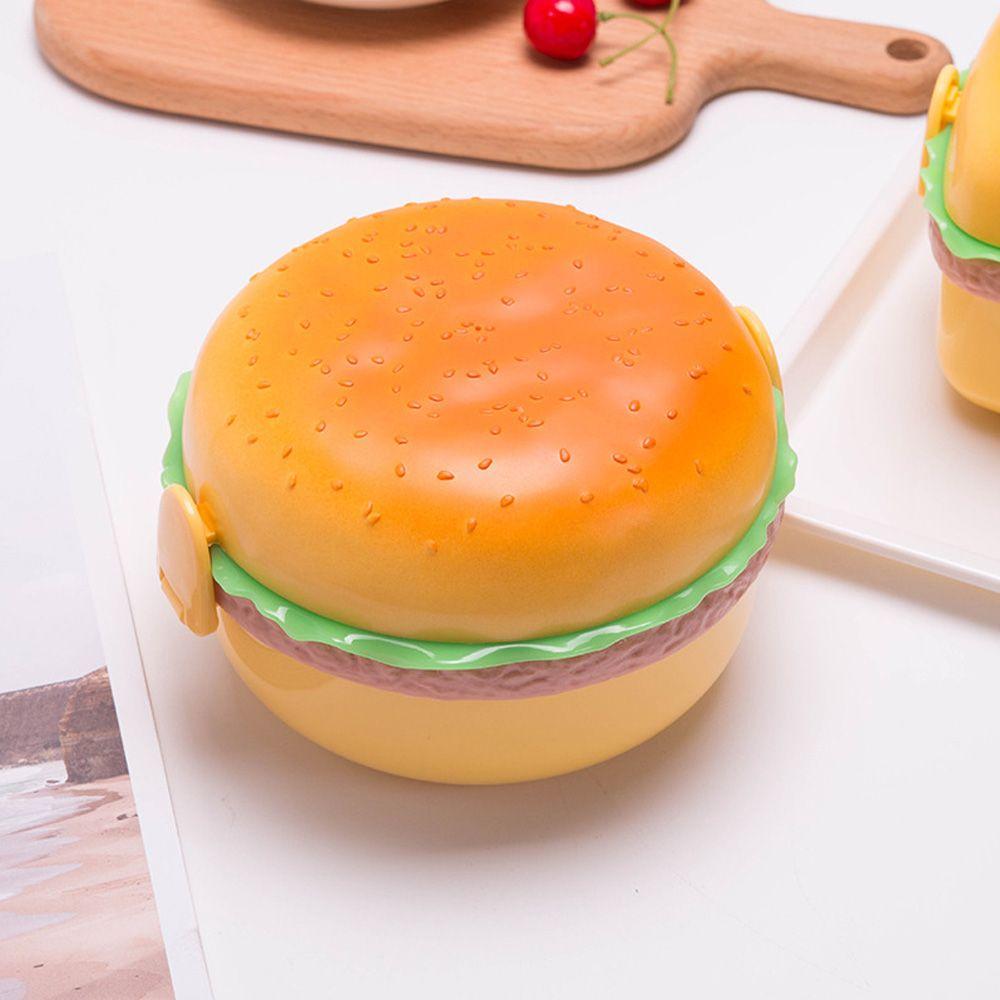 Tableware Set Fork Hamburger Double Tier Food Container Lunch Box Bento Lunchbox