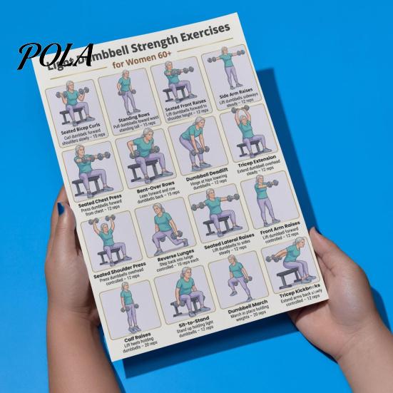 Dumbbell Workout for Weak Muscles 2 Pcs 28 Days Light Strength Exercise Poster Women 60+, Home Guide Gym Fitness Training Guide, Full Body Chart Wall