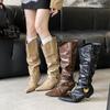 Pointed Frosted Short Boots Women's Leather Heightened Folds Two Wear Niche Retro Cat and Western Cowboy Stacking Boots