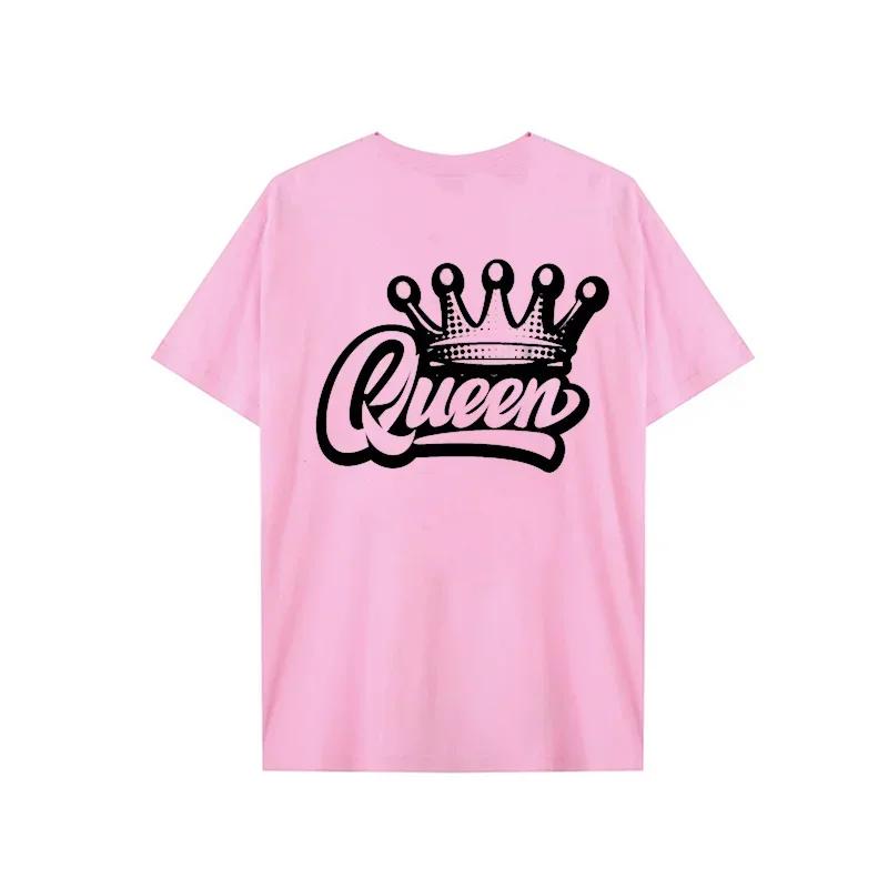 King Queen Crown Print Lover Couples Tee Shirt Harajuku Women T-shirt Crown Couple Matching Tshirt Clothes Summer Women Man Tops