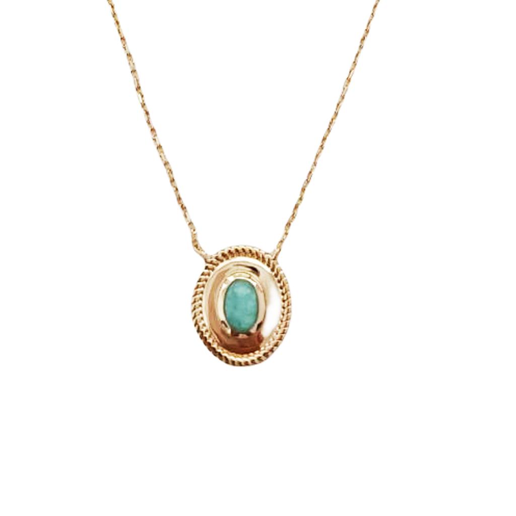 Les Trésors De Lily [R7716] - Gold Plated Necklace 'Cléopatra' Golden Green (amazonite) - 13x12mm