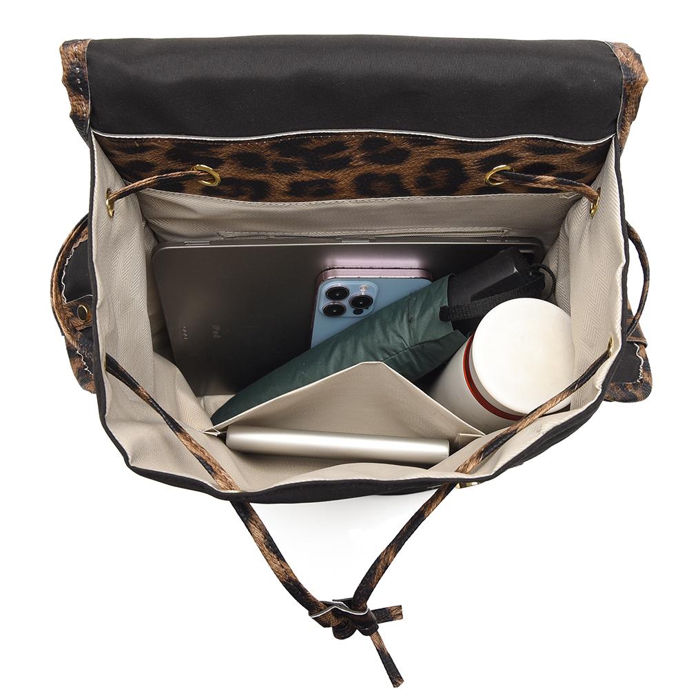 Women's Leopard Print Backpack Oxford Color Contrast Large Capacity Schoolbag Lightweight Shoulder Bag Travel Backpack