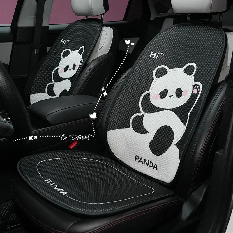 2024 Cartoon Panda Car Seat Cushion Full Set Fashion Breathable Ice Silk Car Seat Cushion Cover Anti Slip Interior Accessories