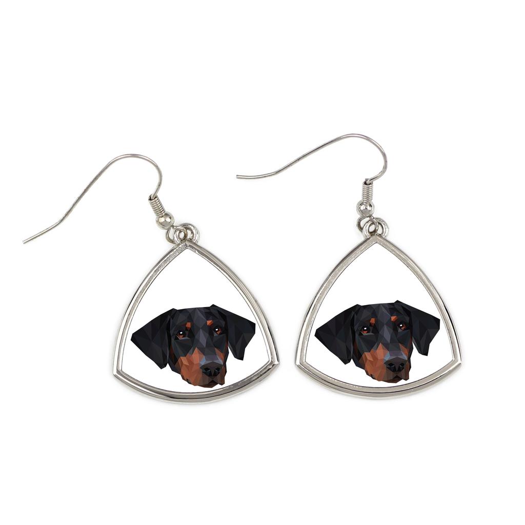 Doberman, Dobermann -Kolczyki Ze Zdjęciem I Napisem Geometryczne Pies Art-Dog