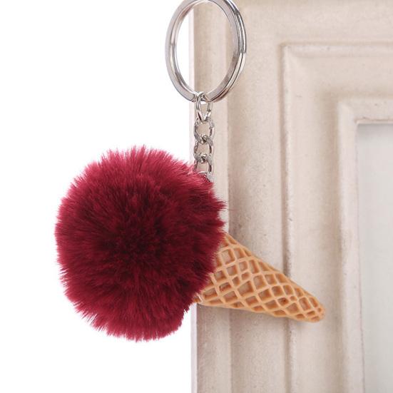 Fluffy Ice Cream Pompom Ball Charm Key Ring Holder Keychain Car Bag Pendant