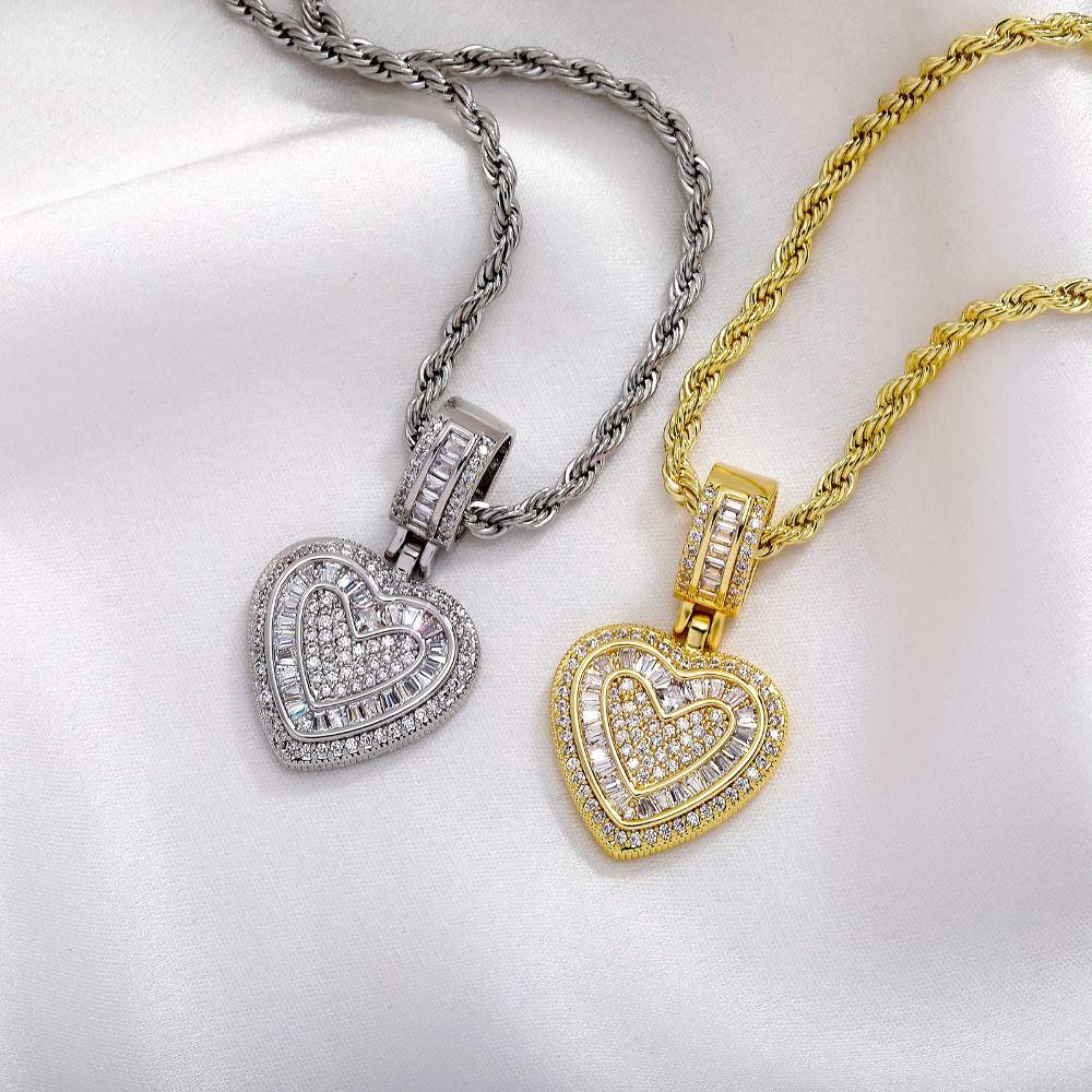 Stone Paved Heart Shaped Necklaces Bling Bing Hip Hop Necklaces Iced Out Pendant Couple Gifts