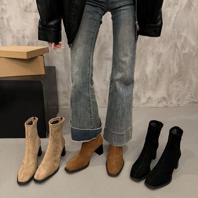 Корейские одинарные ботинки Мартин универсальные тонкие ботинки толстый каблук квадратный носок 2025 осень и зима новые ботинки французские маленькие короткие ботинки женские