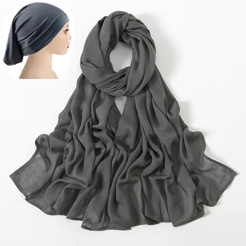 Набор из 2 шт. Вискозный Хиджаб в тон Джерси-Кепка Однотонный Хлопок Модал Мусульманские Женщины Головной Платок Мягкий Шарф Тюрбан Накидка на Голову