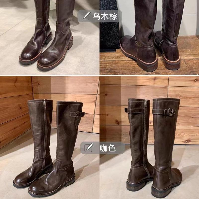 Вымытая коровья кожа~ натуральная кожа черные ретро ботинки универсальные и тонкие толстый каблук ботфорты женские ботинки высокие ботинки