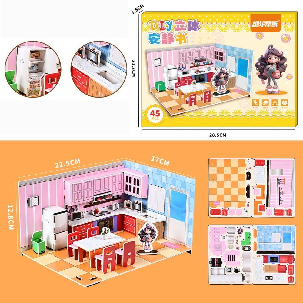Спальня Ролевые игры Бумажный кукольный домик Гостиная 3D Бумажная головоломка Комната Детский сад